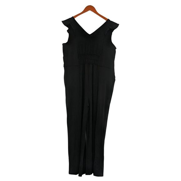 Anybody Women's Sz M Cozy Knit Luxe Tank Jumpsuit w/Flutter Detail Black A397124 - Picture 2 of 5